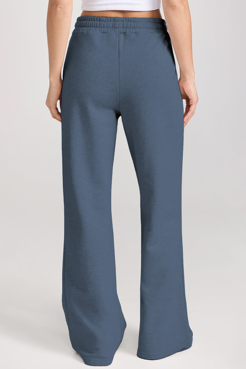 Sail Blue Solid Collared Sweatshirt and High Waist Pants Active Set