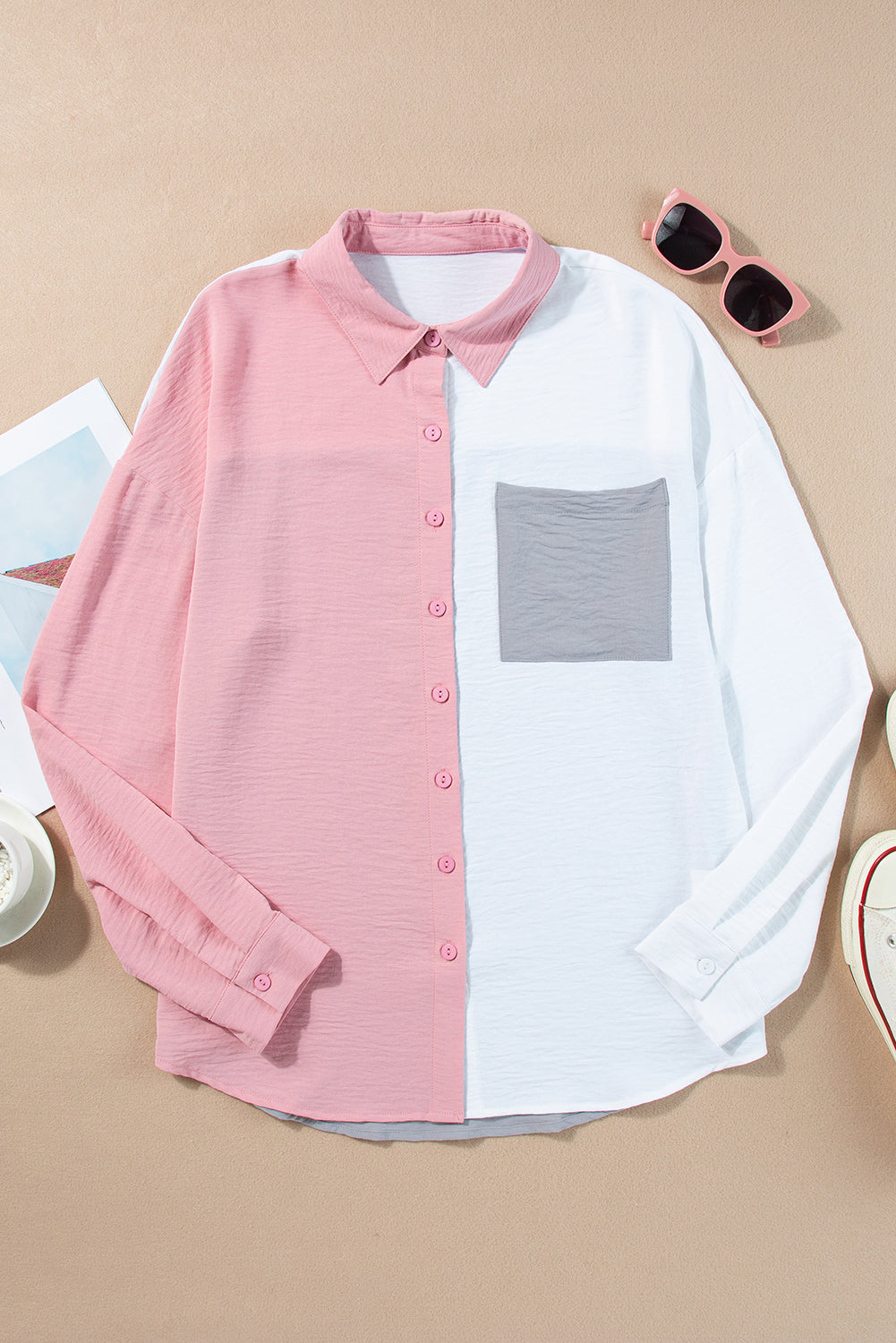Beige Crinkle Pocket Half Sleeve Shirt