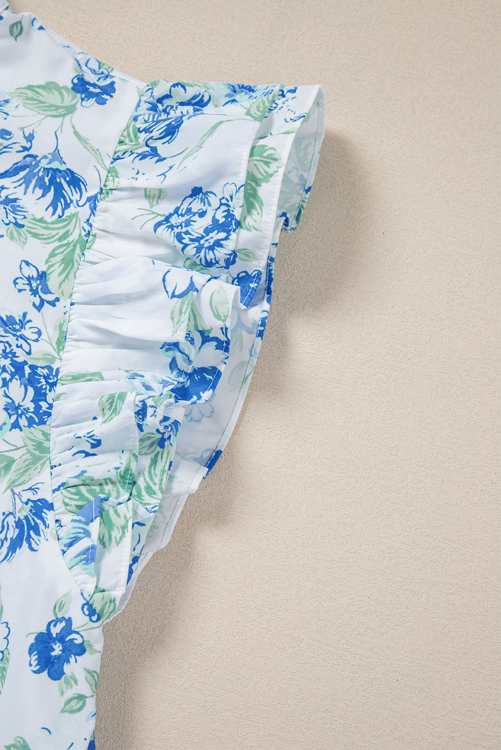 Green Floral Print Ruffle Sleeve Frill Shirt