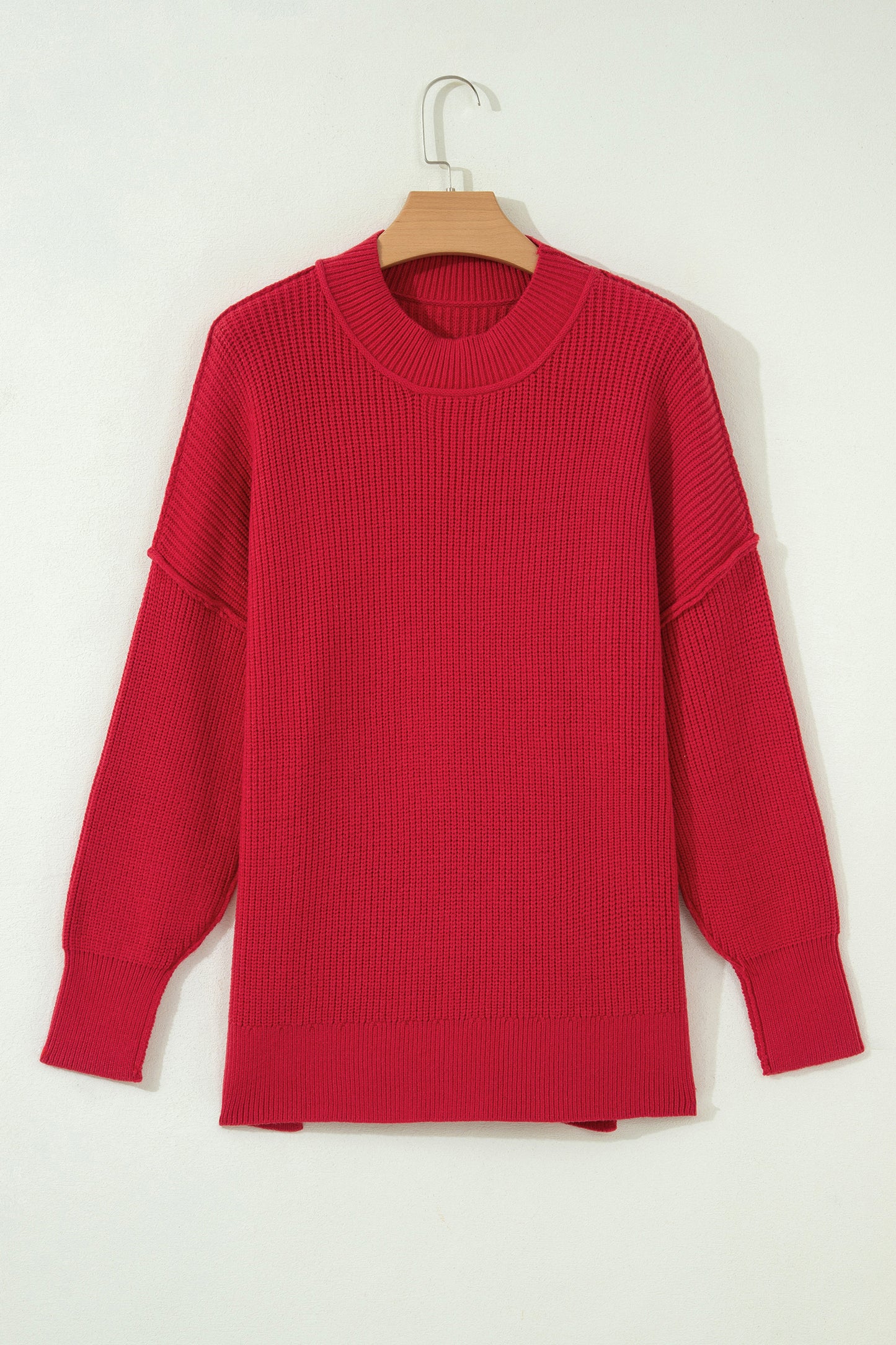 Chestnut Long Sleeve Ribbed Knit Stand Neck Regular Fit Sweater