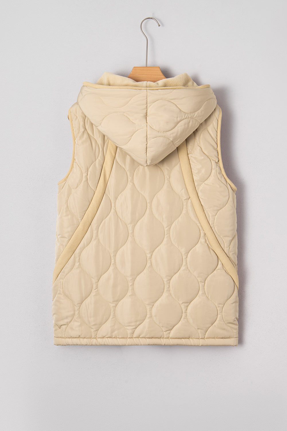 Pale Khaki Quilted Padded Casual Winter Jacket Vest with Fleece Lining