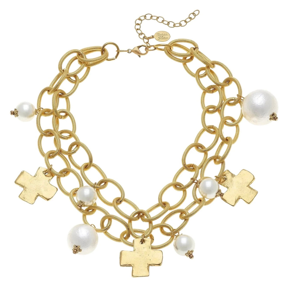 Susan Shaw Cotton Pearl & Cross Necklace