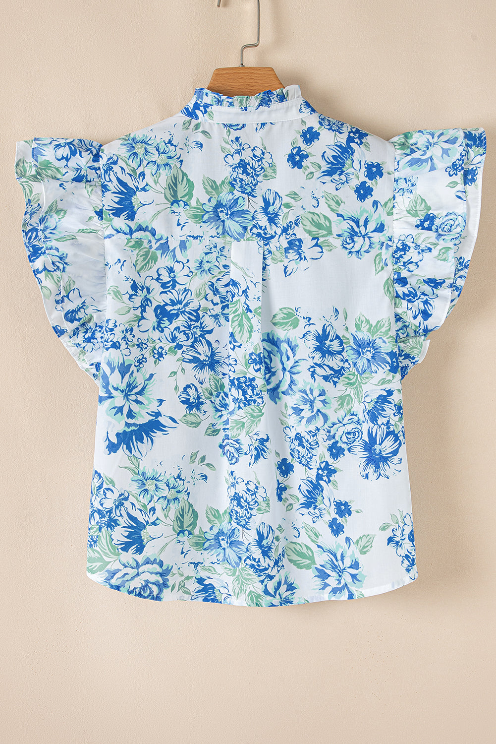 Green Floral Print Ruffle Sleeve Frill Shirt