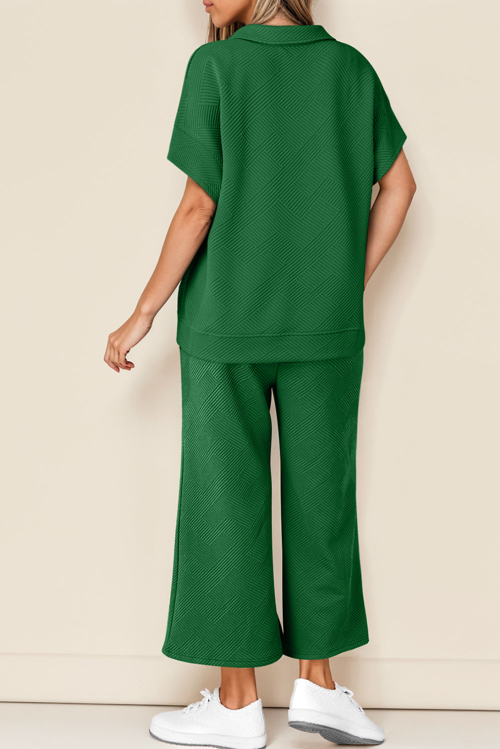 Navy Blue Stylish Textured Loose Fit T Shirt and Drawstring Pants Set