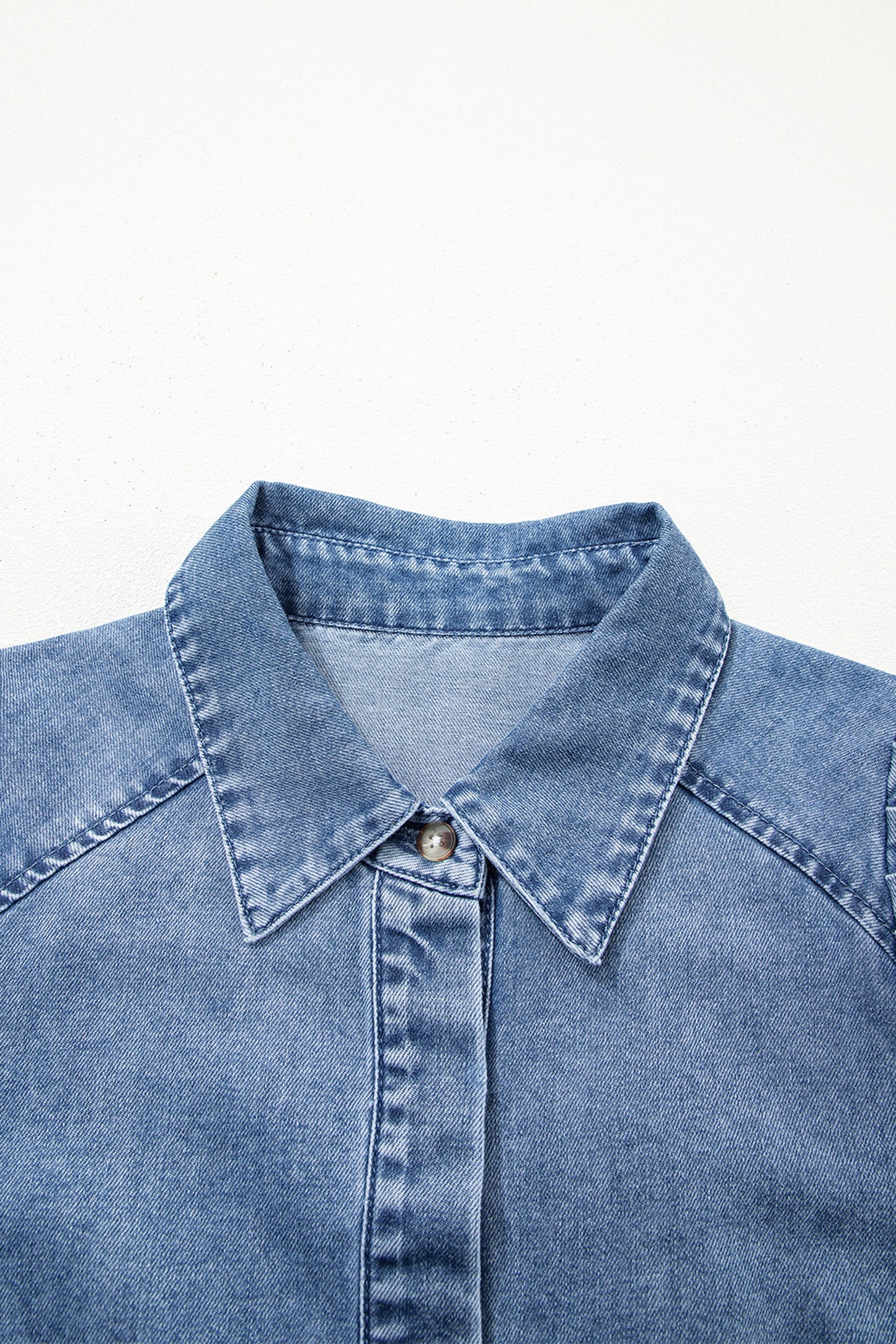 Blue Puff Half Sleeve Collared Denim Shirt