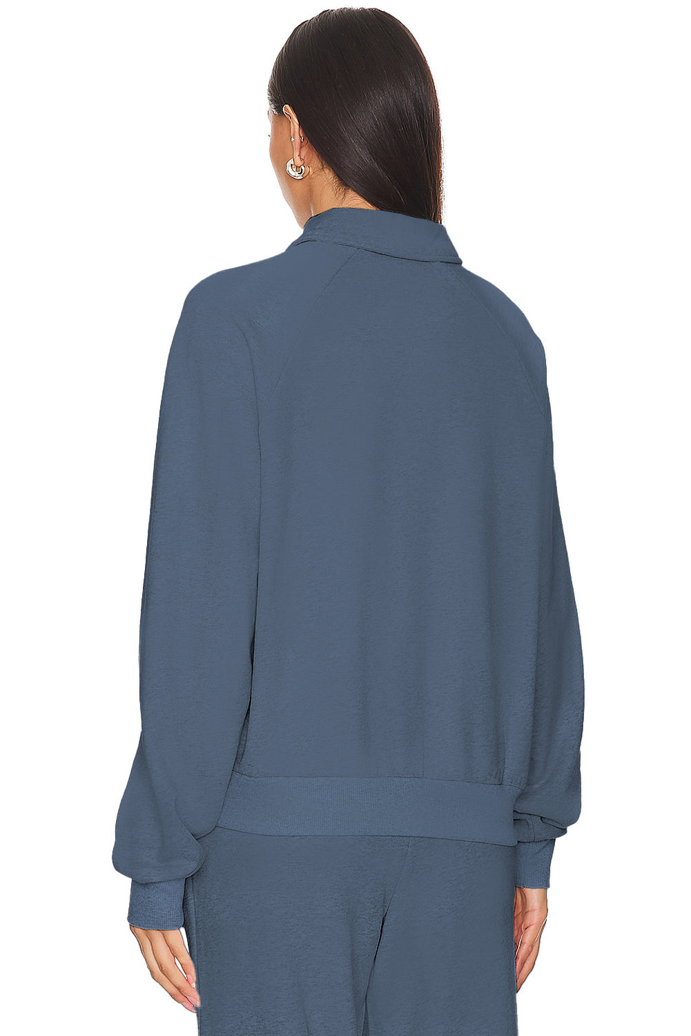 Sail Blue Solid Collared Sweatshirt and High Waist Pants Active Set