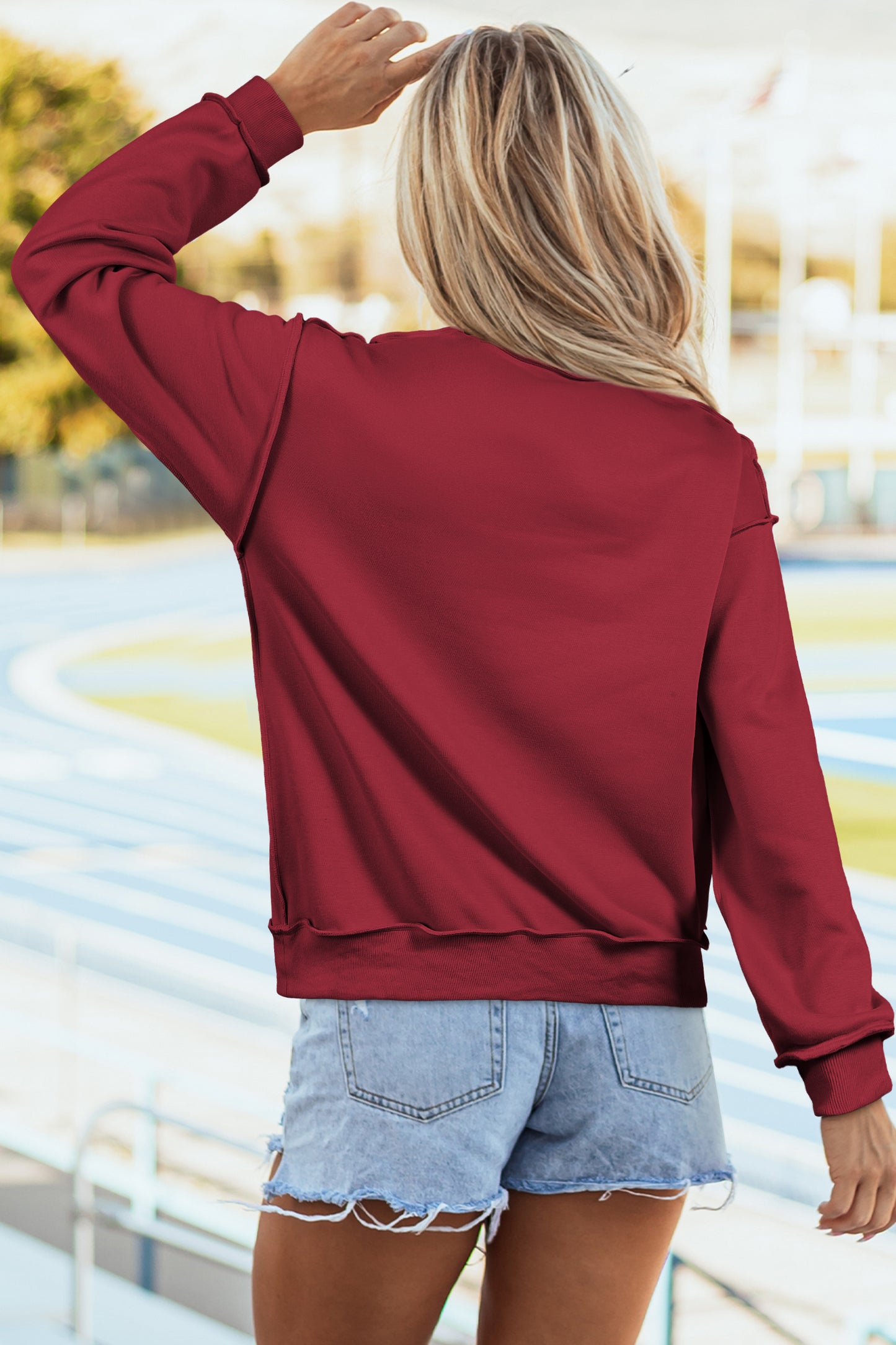Apricot Oversize Drop Shoulder Reversible Mock Neck Sweatshirt
