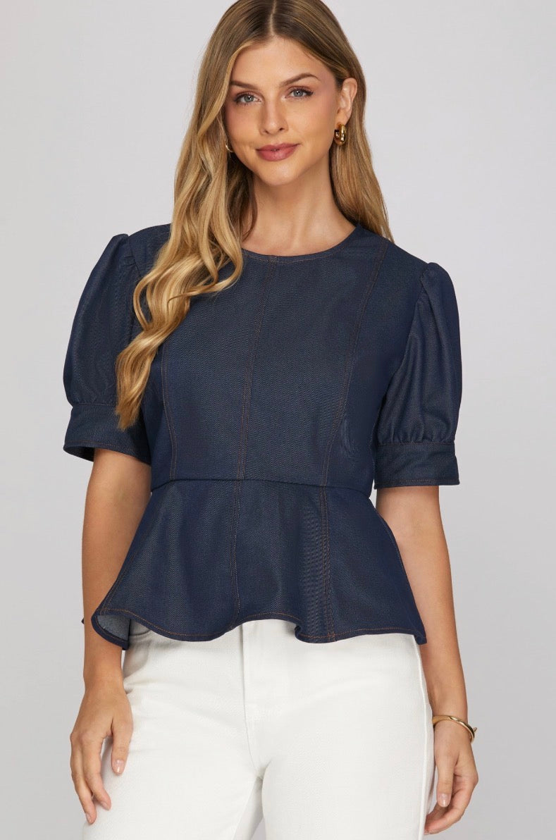 SHE&SKY Denim Darling Peplum Top