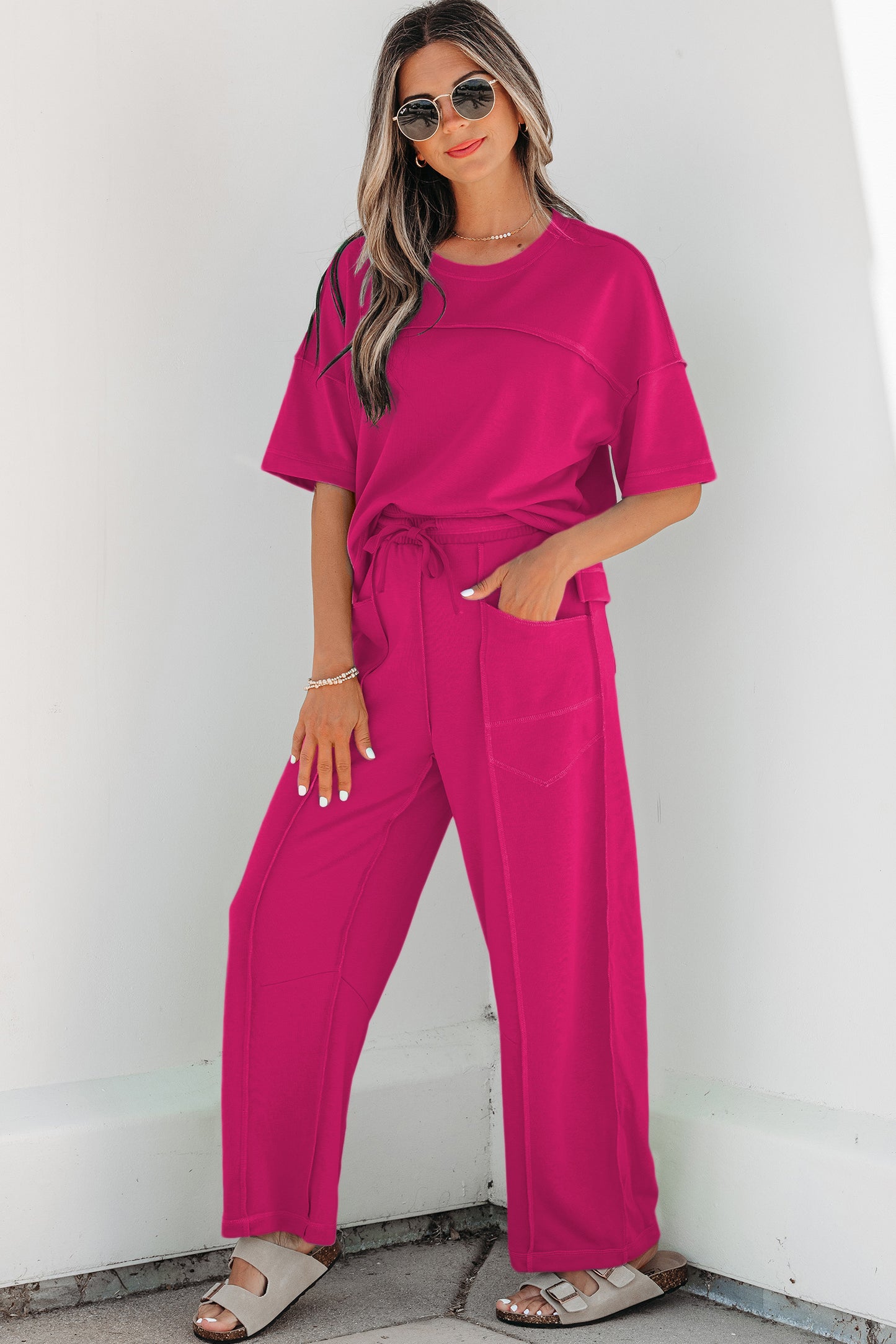 Racing Red Drop Shoulder Boxy Tee and Barrel Pants Set