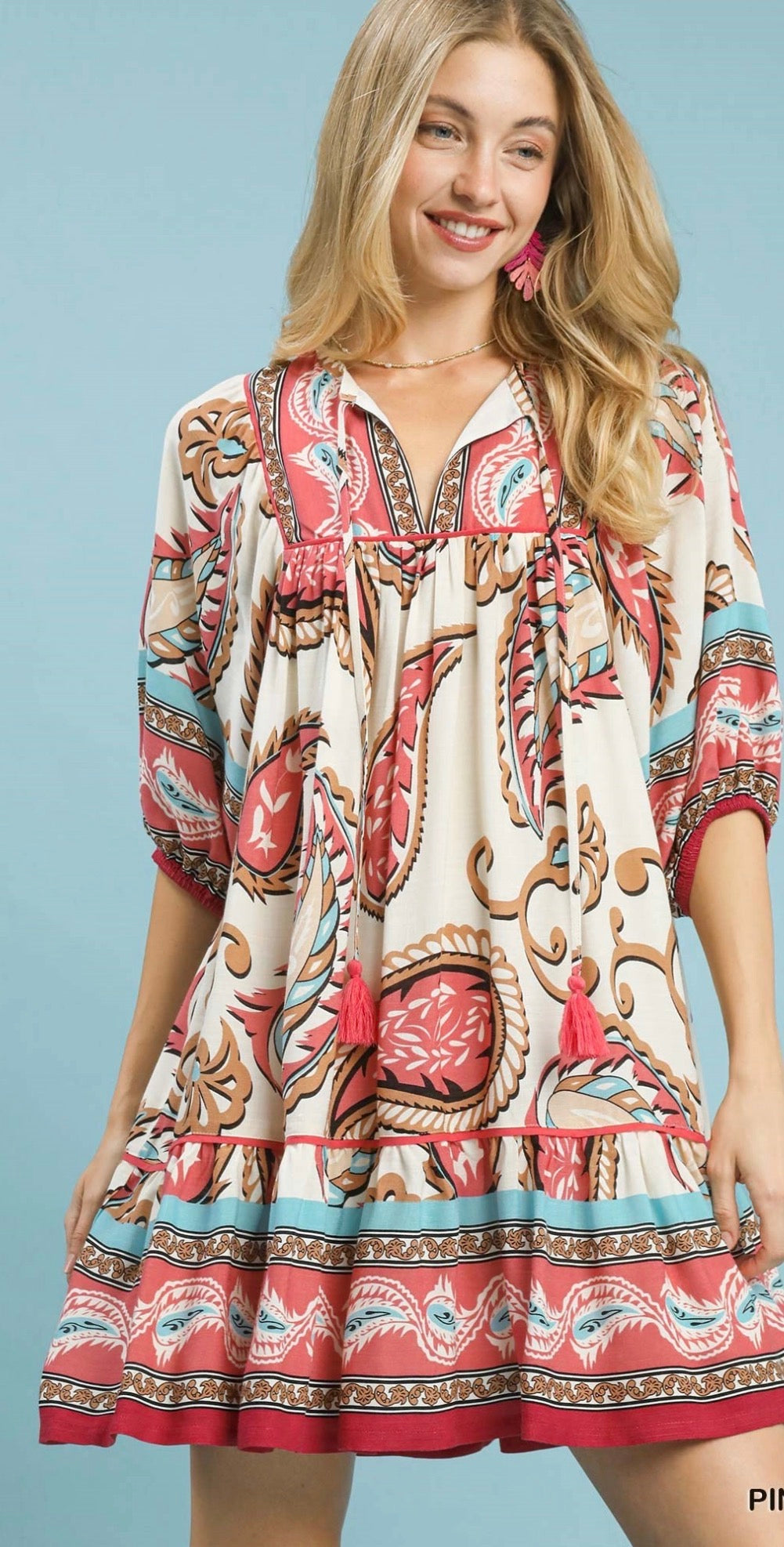 Umgee Red&Brown Abstract Midi Dress