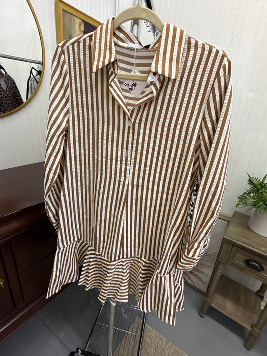 Brown Stripe Midi Dress Long Sleeve