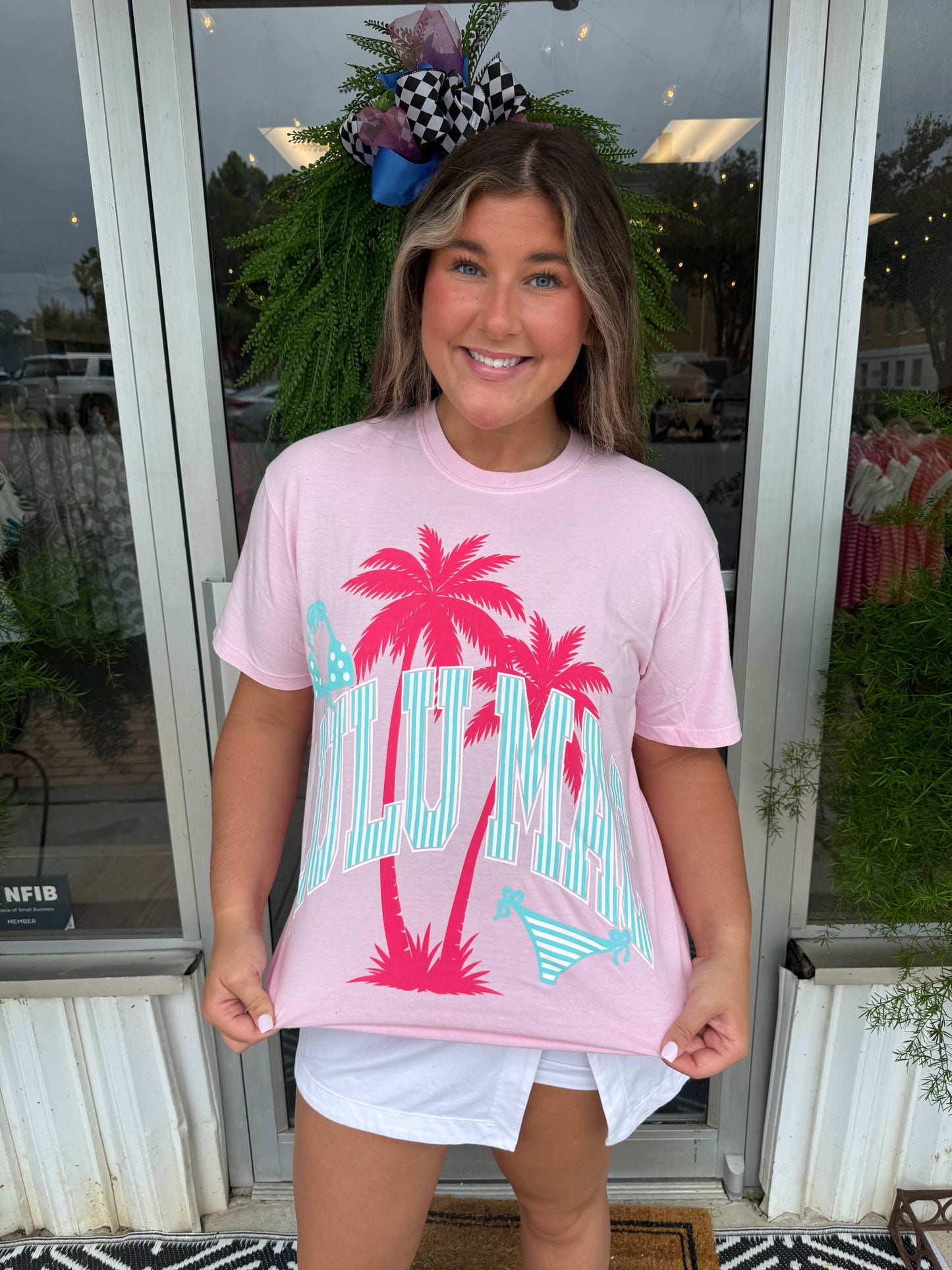 Lulumac Pink Palm Stripe T Shirt