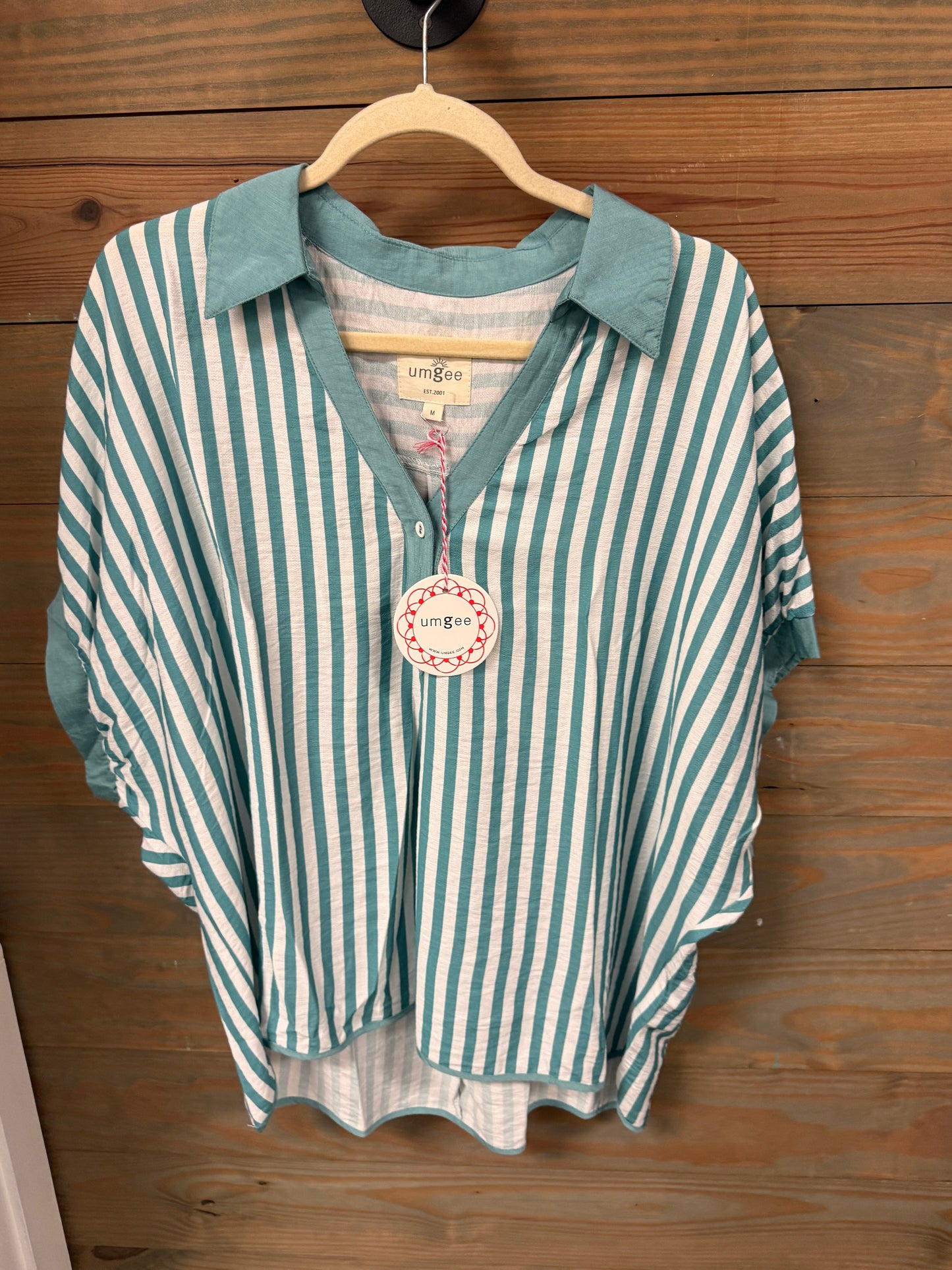 Umgee Collared V-Neck Stripe Top