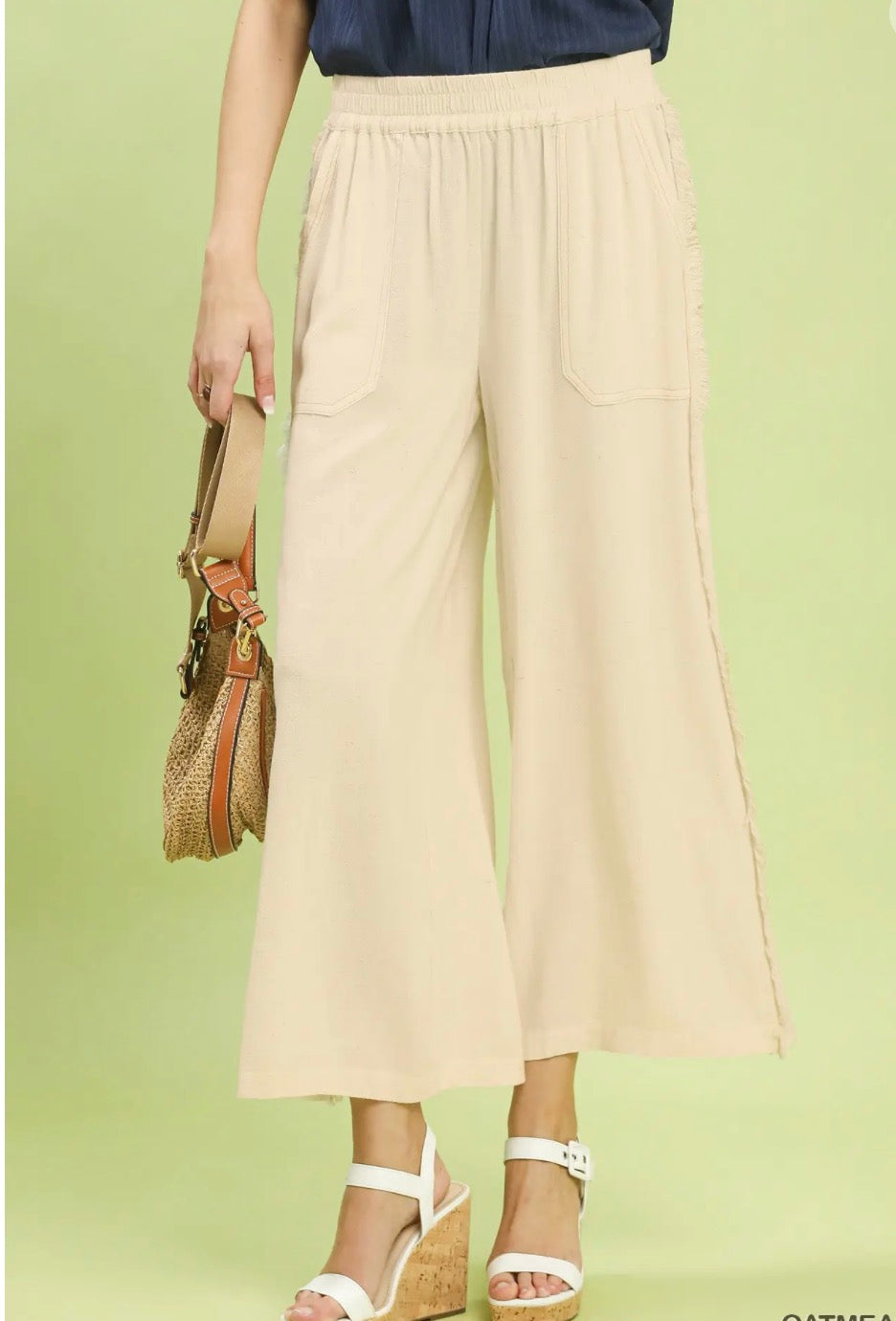 Umgee Frayed Hem Linen Pants