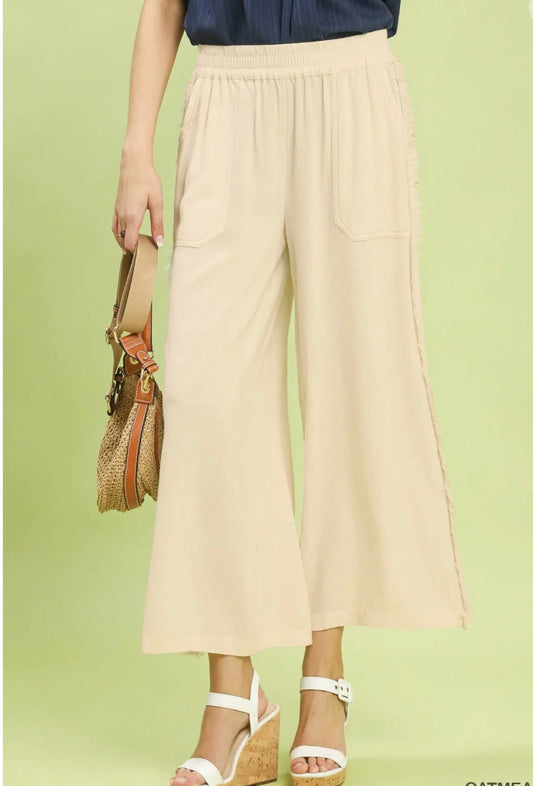 Umgee Frayed Hem Linen Pants