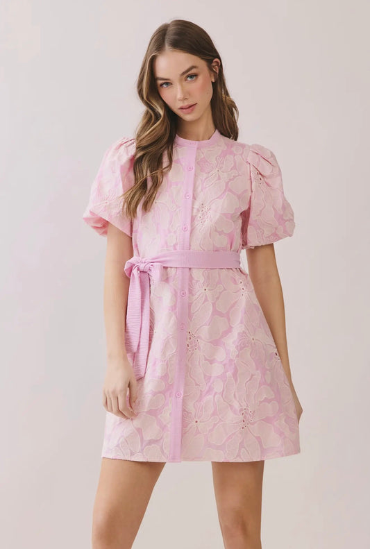 TCEC Pink Floral Eyelet Mini Dress