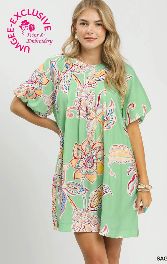 Umgee Frilly Abstract Midi Dress