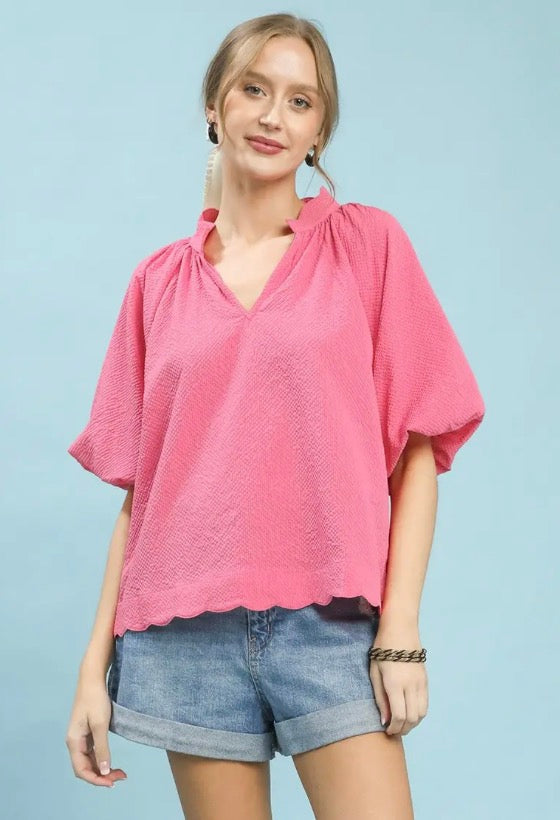 Umgee Blush Scalloped Hem Top