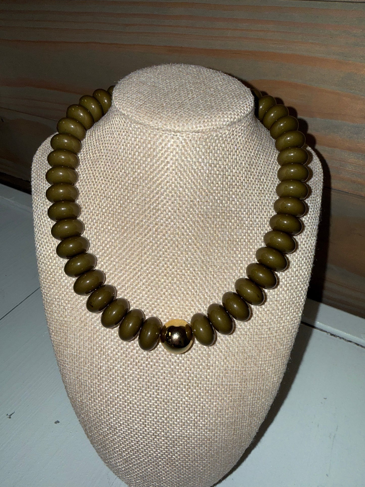 Olive/Gold Beaded Necklace