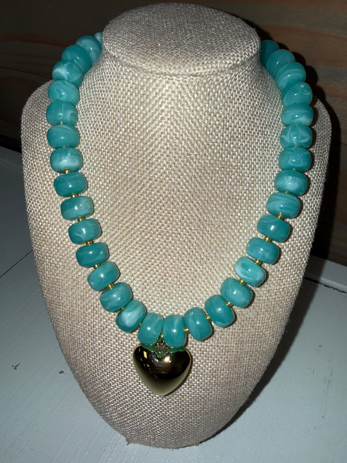 Aqua Gold Heart Necklace