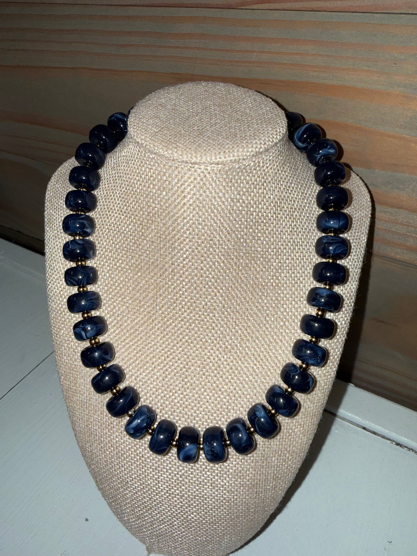 Navy/Gold Beaded Necklace