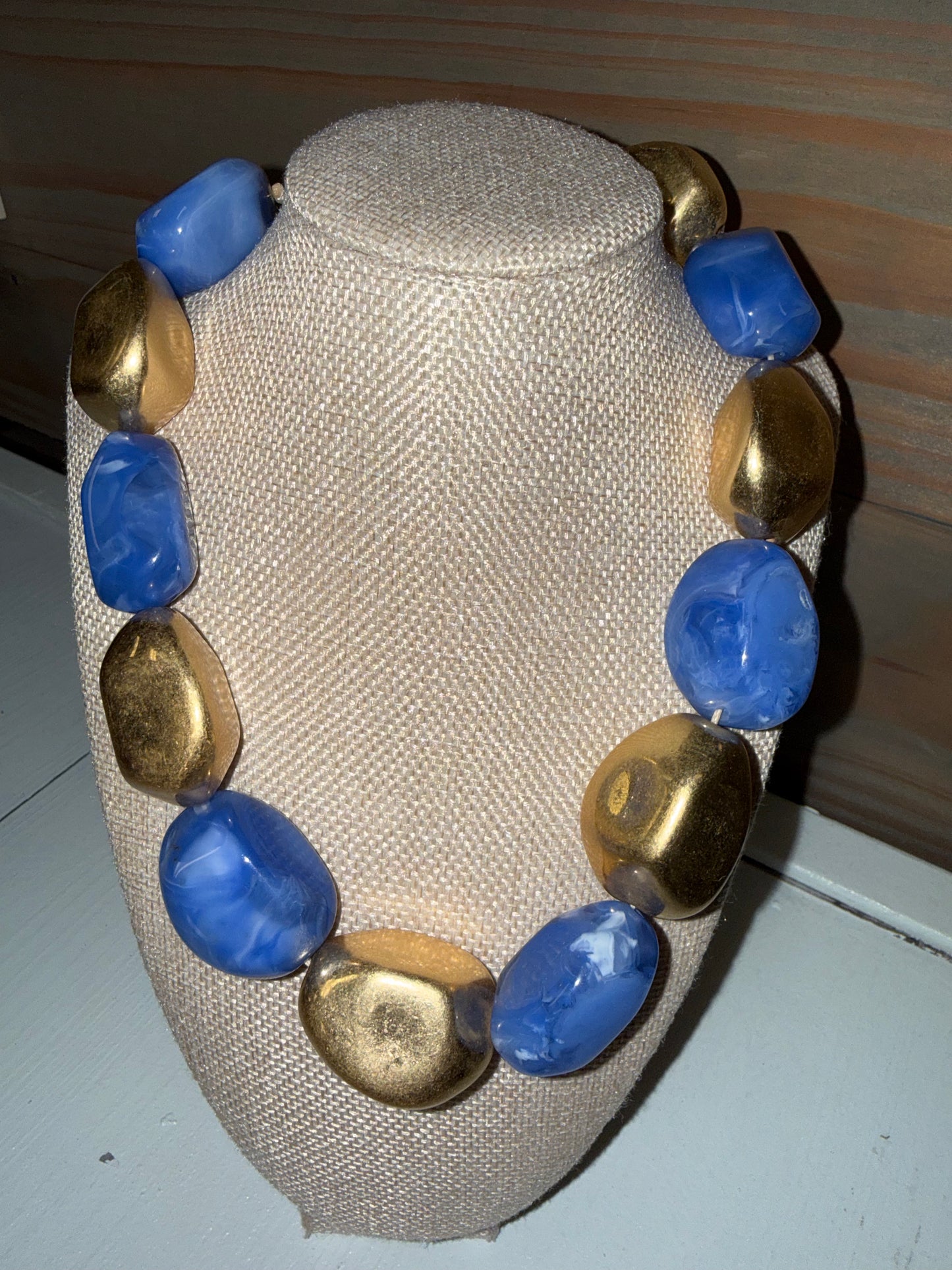 Ocean Blue/Gold Large Beaded Necklace