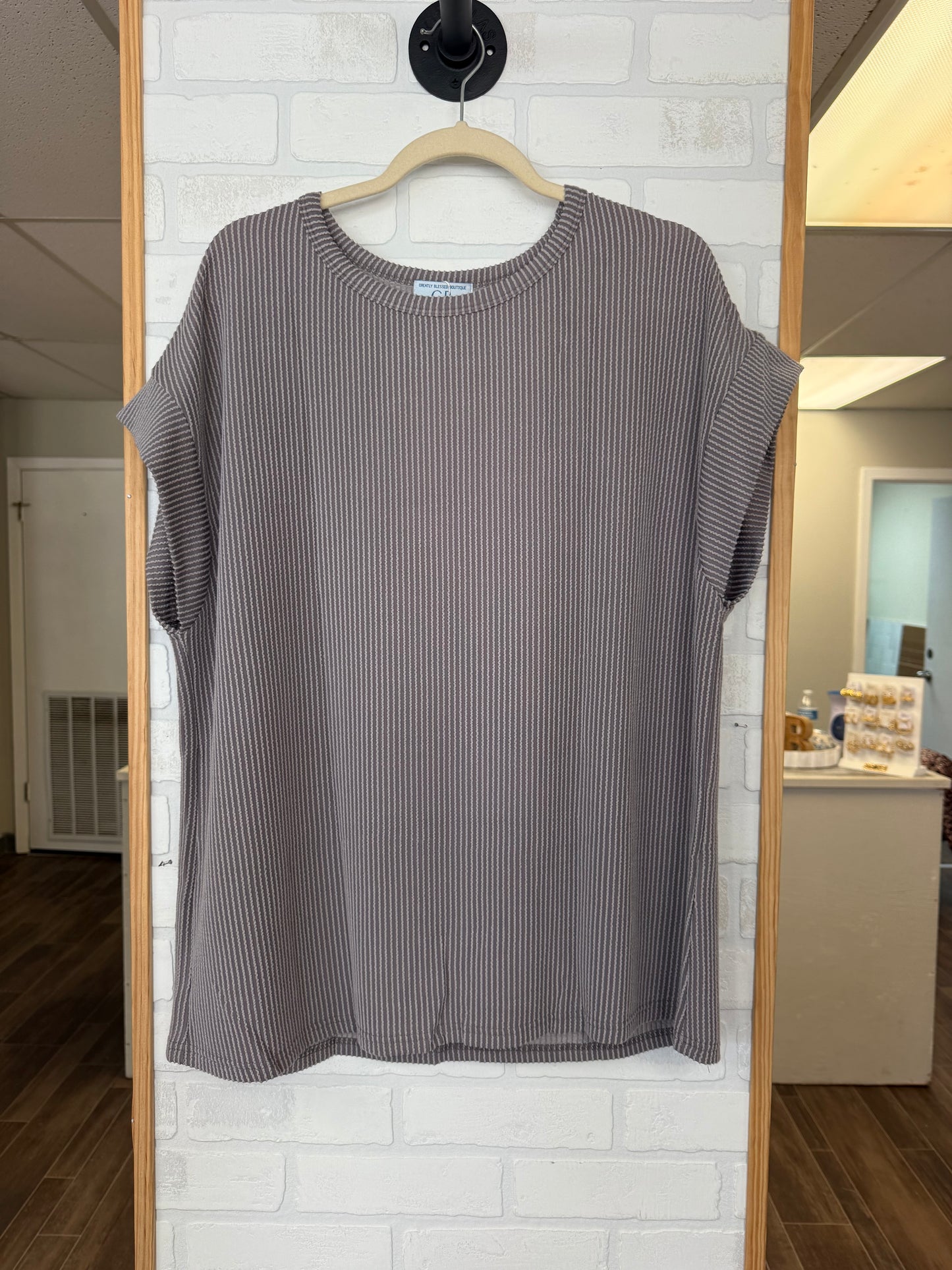 Gray Ribbed Top