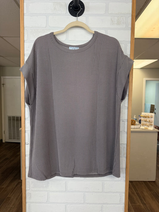 Gray Ribbed Top