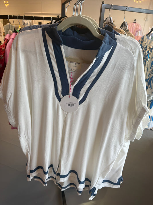 Umgee Navy White Colorblock Top