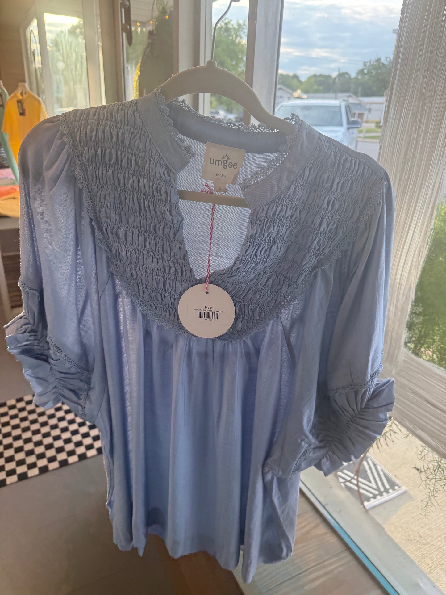 Umgee Blue Smocked Neckline Top