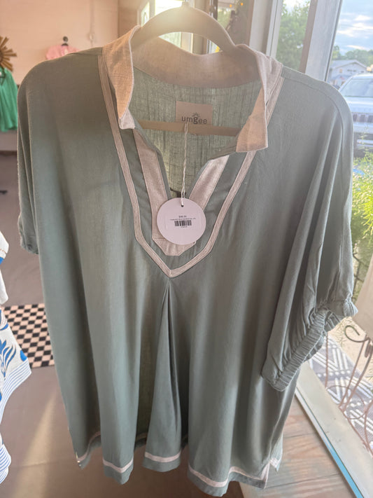 Umgee Sage Green and White Top