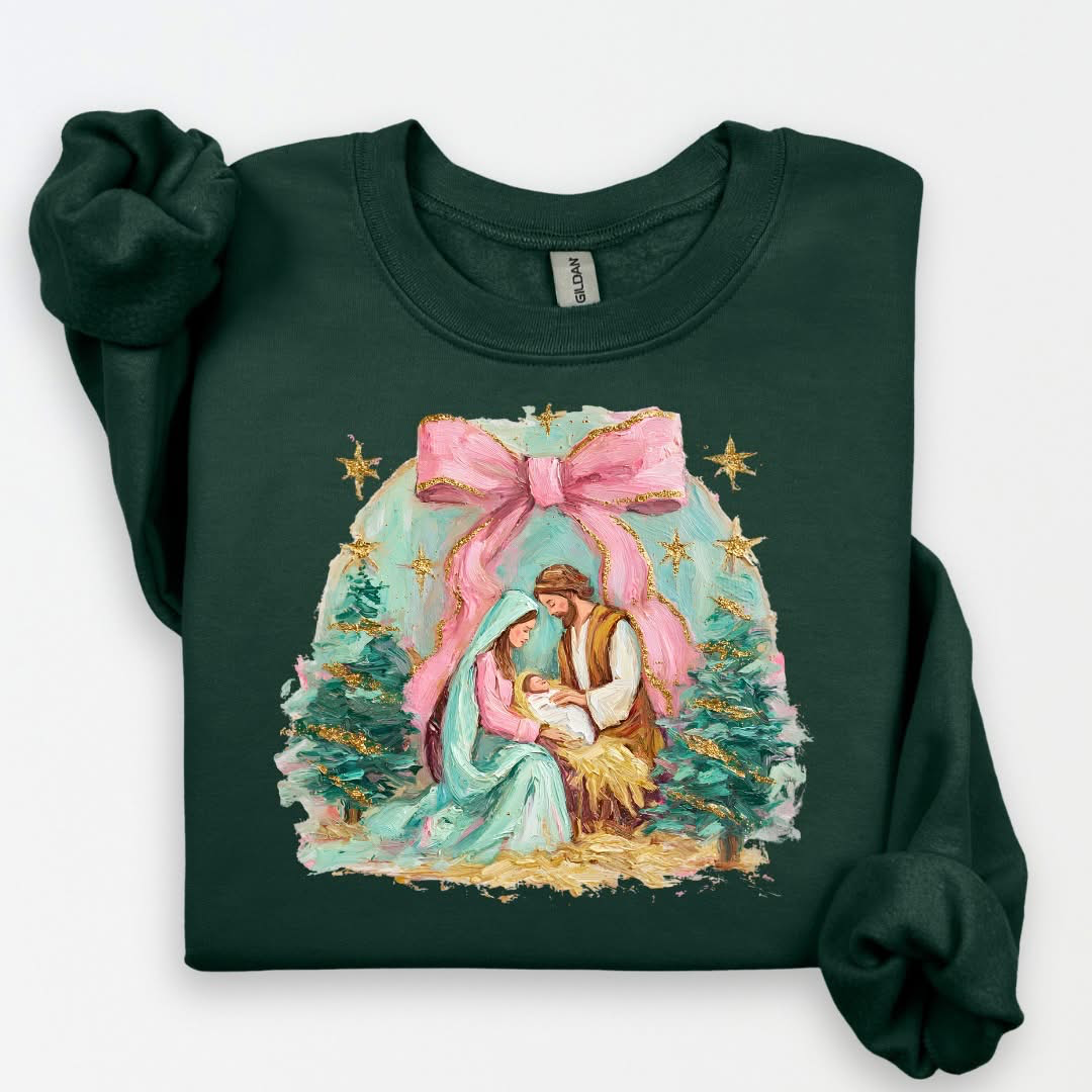 Pink Bow Nativity Scene Sweatshirt