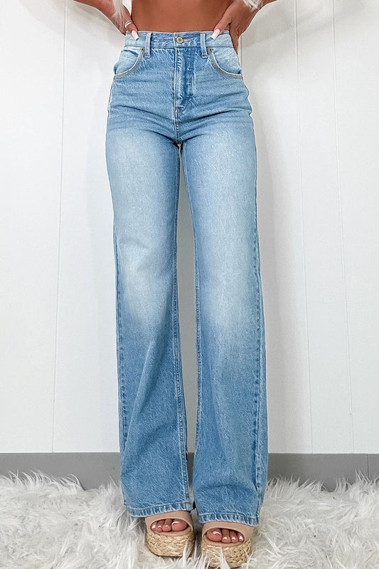 High Rise Shift Slit Straight Leg Jeans