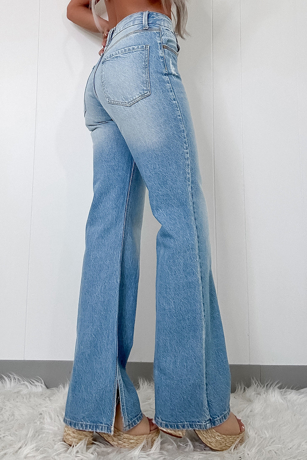 High Rise Shift Slit Straight Leg Jeans