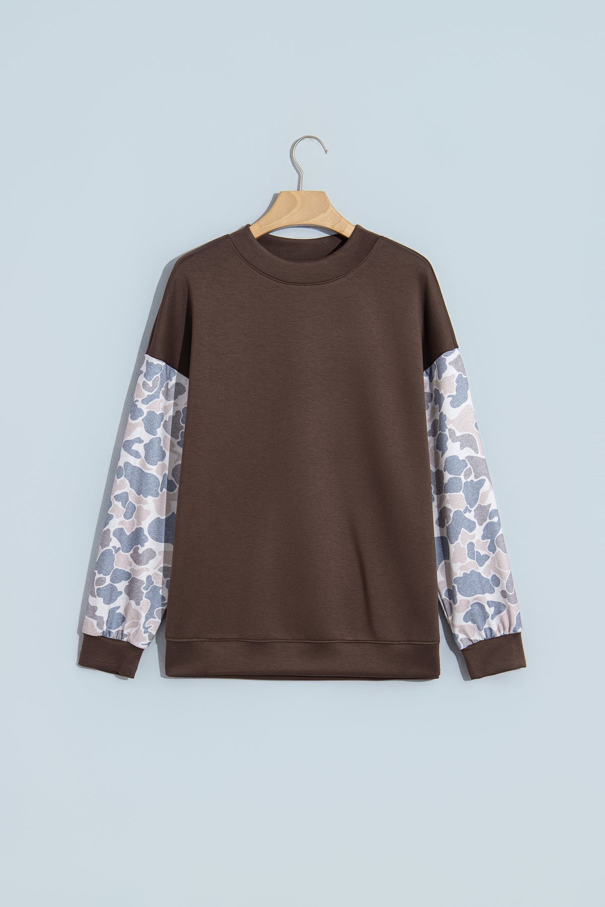 Coffee Camouflage Sleeve Crewneck Baggy Pullover Sweatshirt