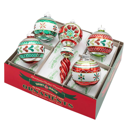 Holiday Glass Ornament – Splendor 5 COUNT 3.25” Rounds & 7”