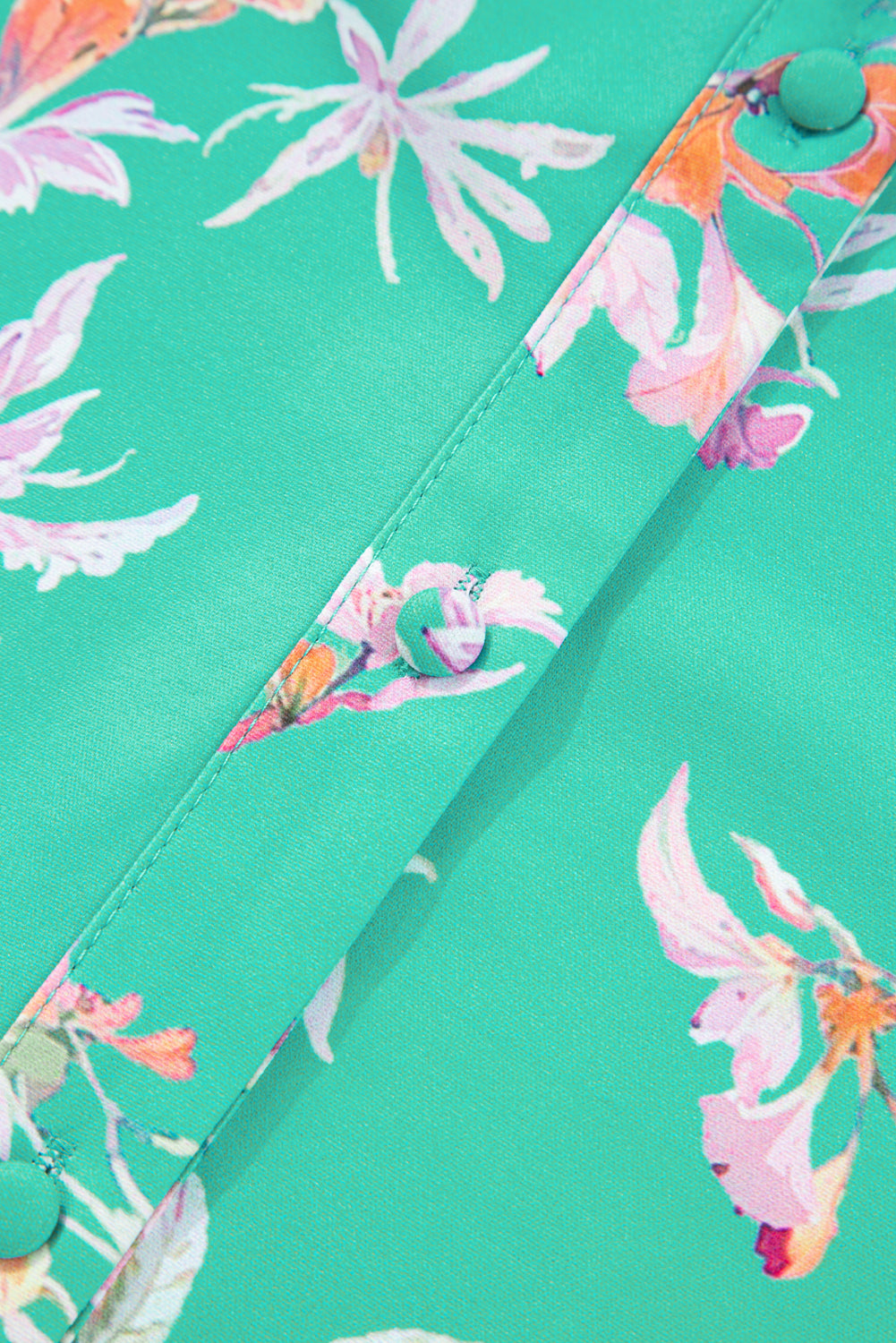 Green Floral Lantern Sleeve Button Front Shirt