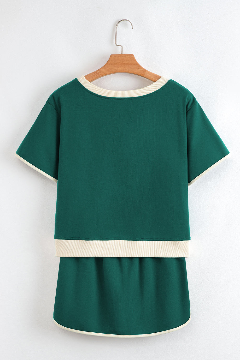 Evergreen Colorblock Edge Drop Shoulder T Shirt and Skort 2Pcs Set