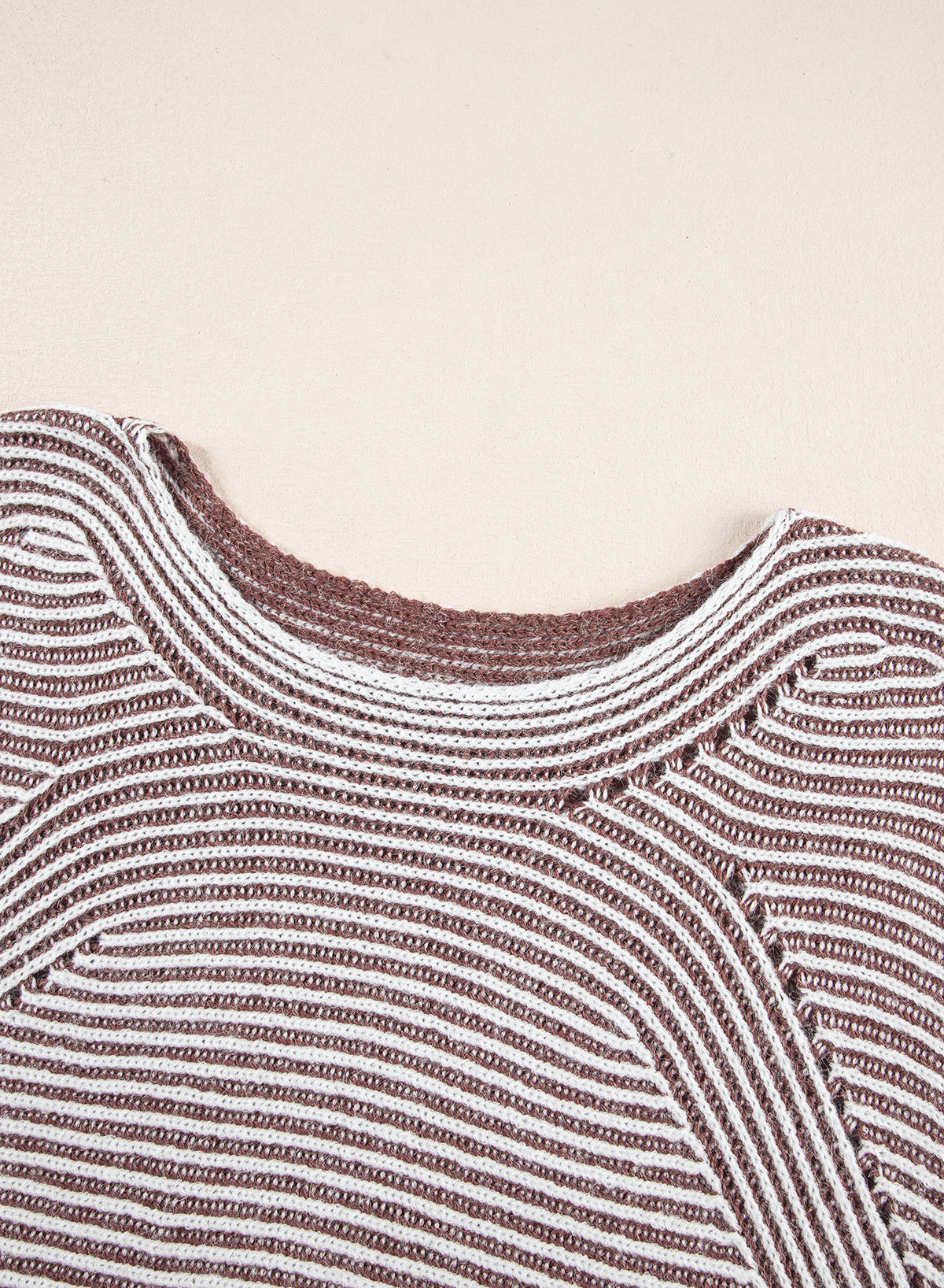 Coffee Striped Print Ribbed Knit Raglan Sleeve Baggy Sweater