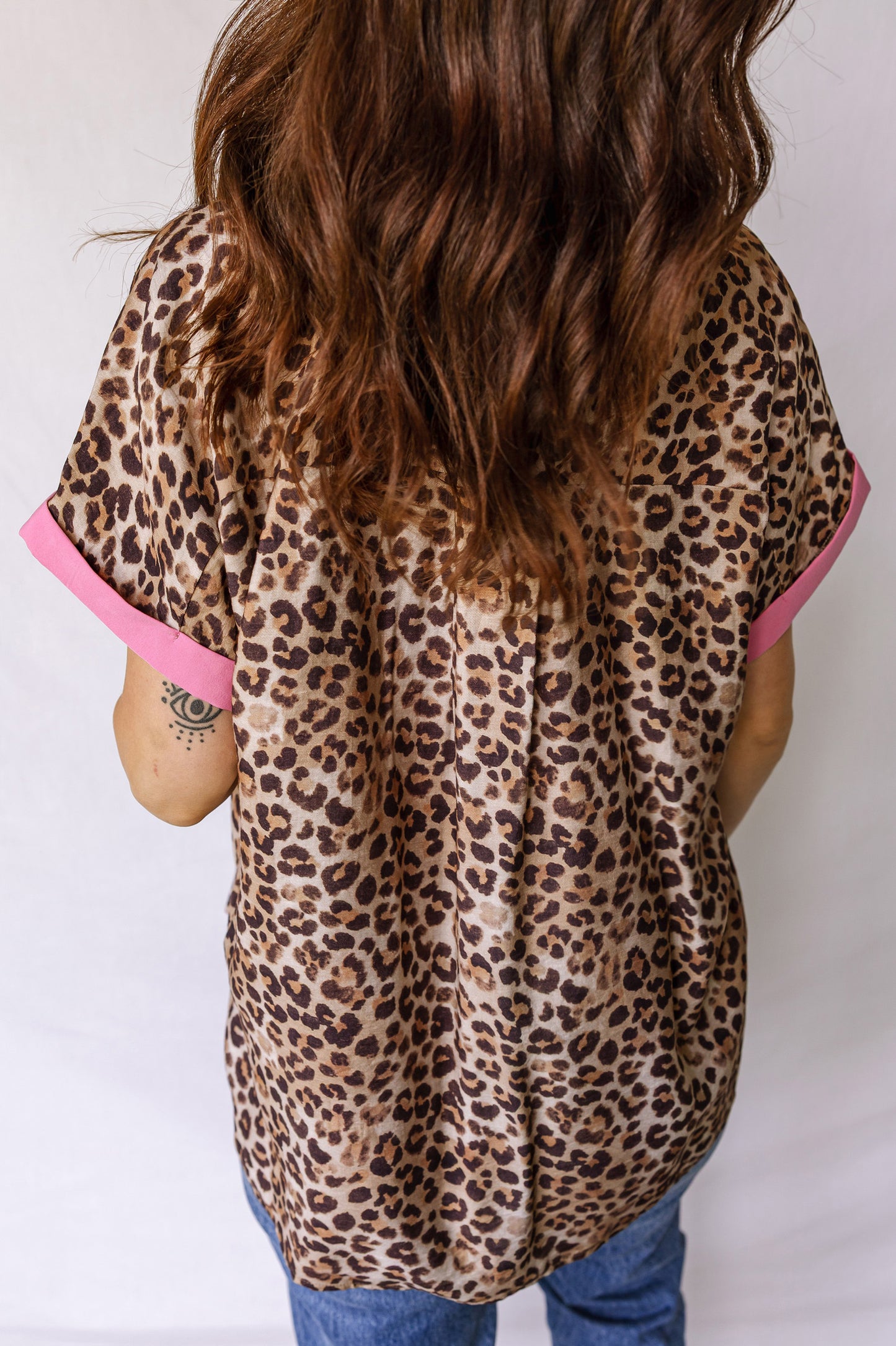 Leopard Print Contrasted Trim Animal Short Sleeve Shirt
