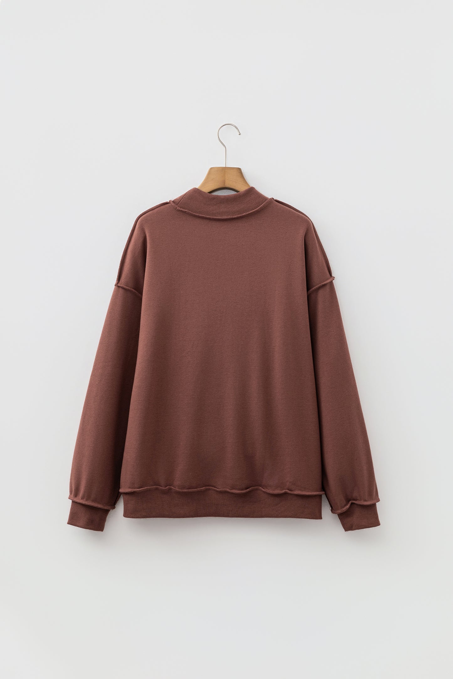 Apricot Oversize Drop Shoulder Reversible Mock Neck Sweatshirt