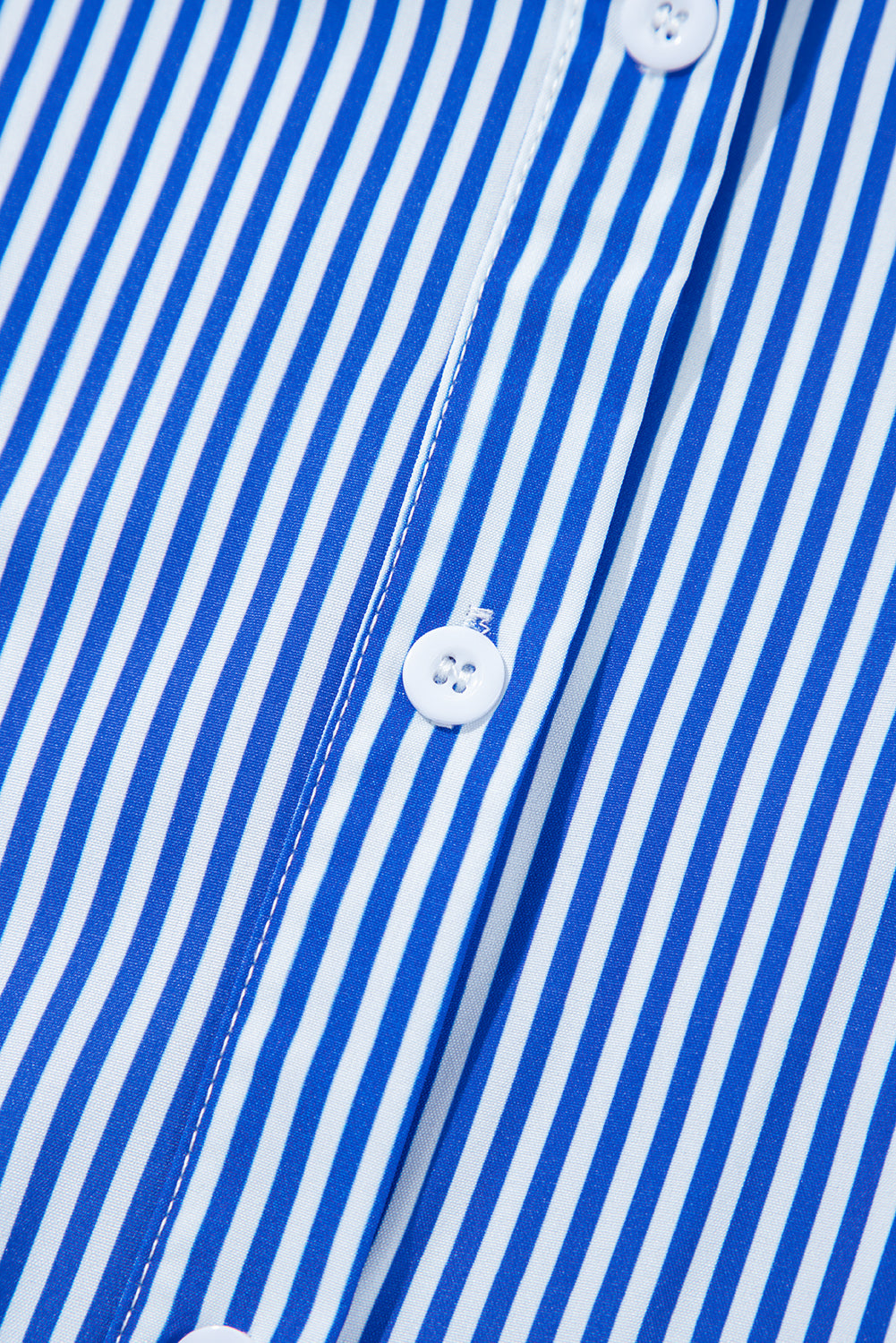 Blue Striped Button Front Belted Shirt Collar Maxi Dress