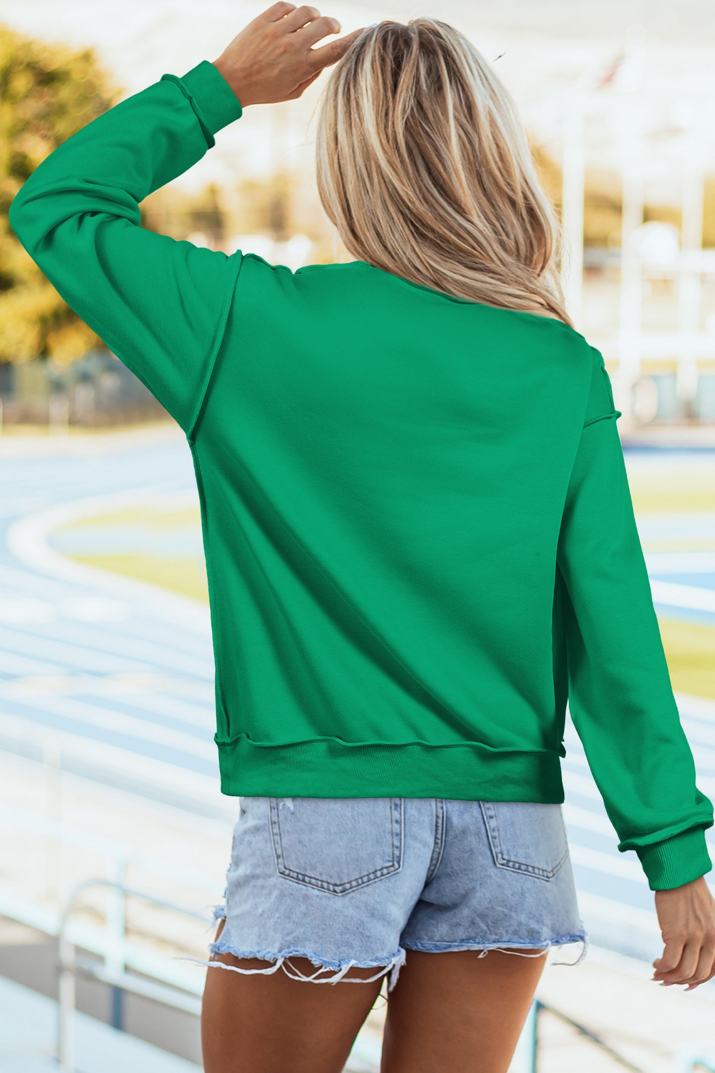Apricot Oversize Drop Shoulder Reversible Mock Neck Sweatshirt