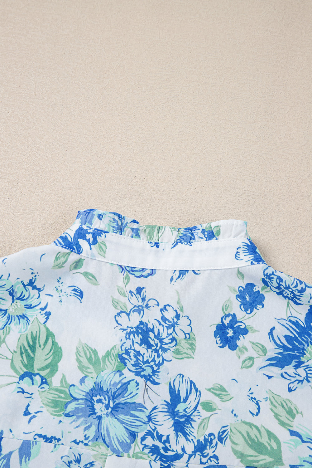 Green Floral Print Ruffle Sleeve Frill Shirt