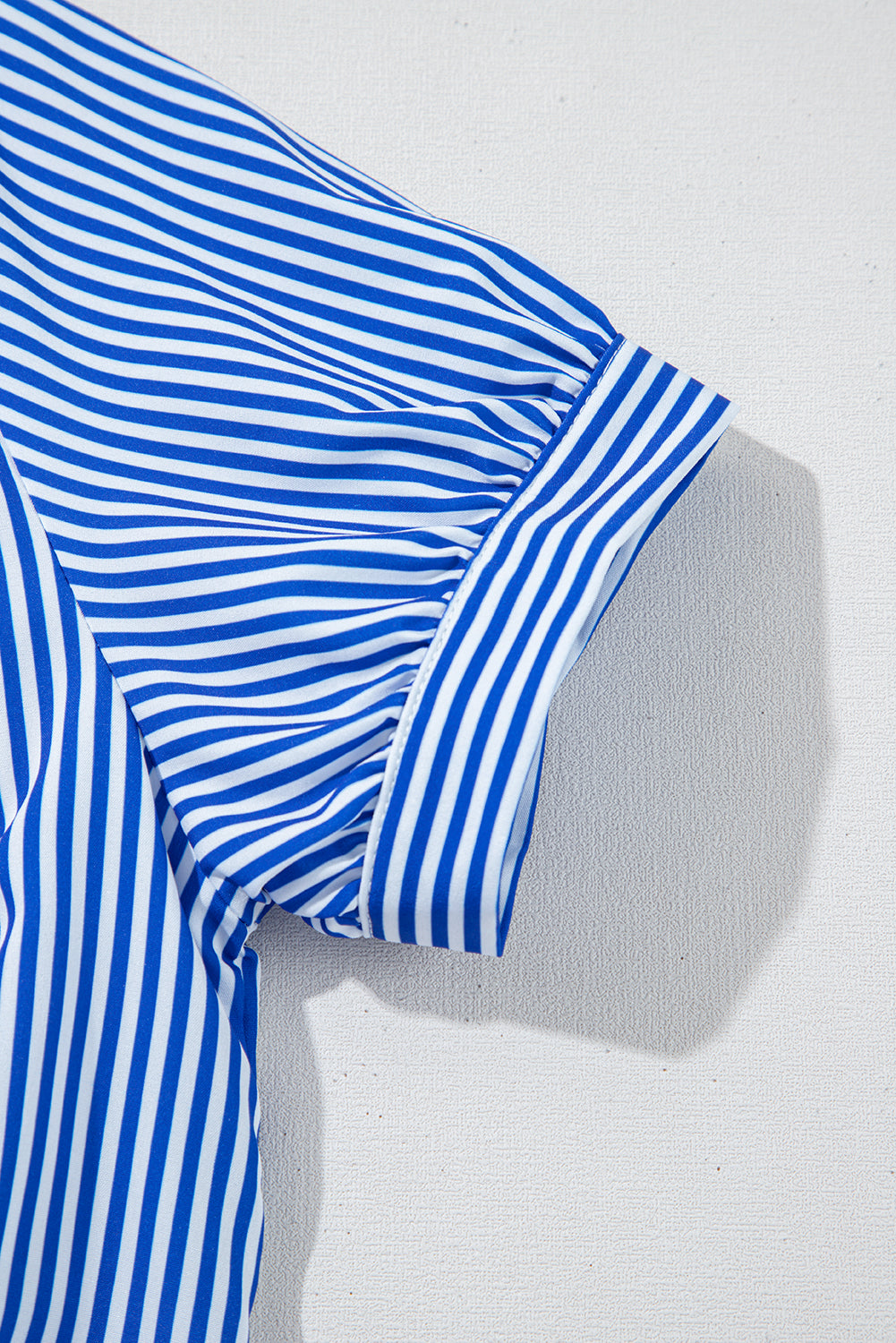 Blue Striped Button Front Belted Shirt Collar Maxi Dress