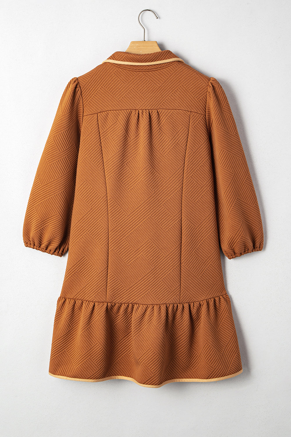 Jungle Green  Quarter Zip Collar Bracelet Sleeve Textured Mini Dress