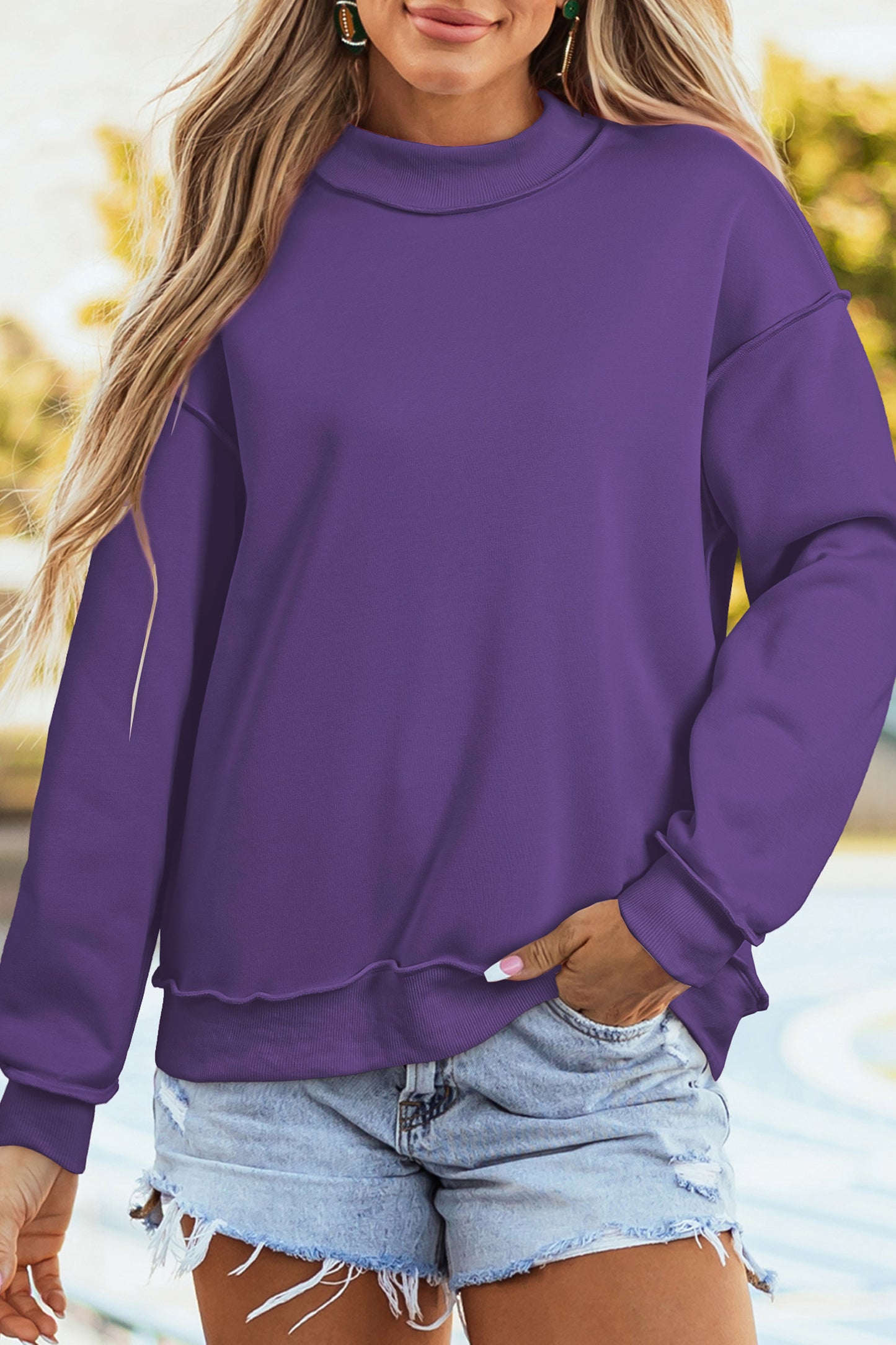 Apricot Oversize Drop Shoulder Reversible Mock Neck Sweatshirt