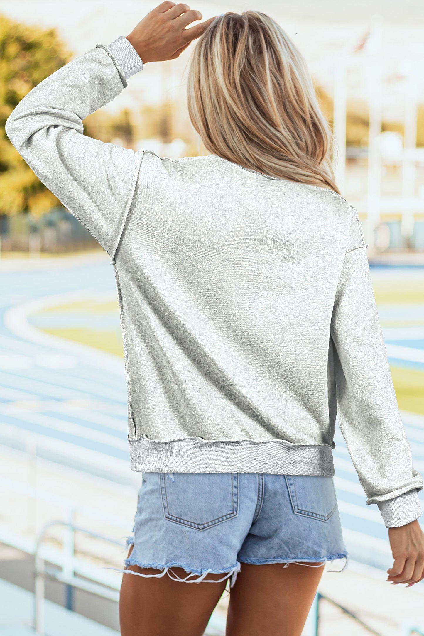 Apricot Oversize Drop Shoulder Reversible Mock Neck Sweatshirt