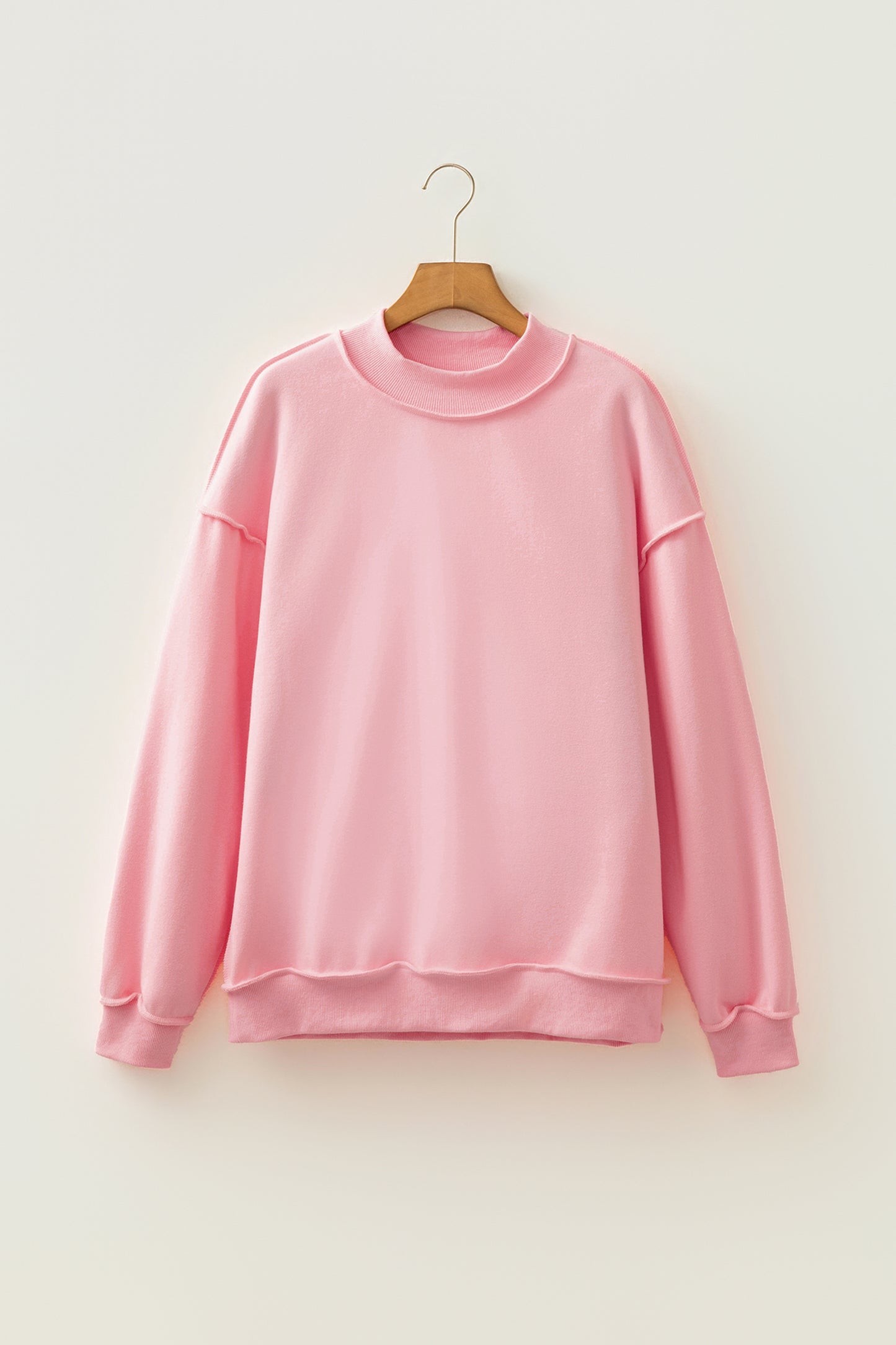 Apricot Oversize Drop Shoulder Reversible Mock Neck Sweatshirt