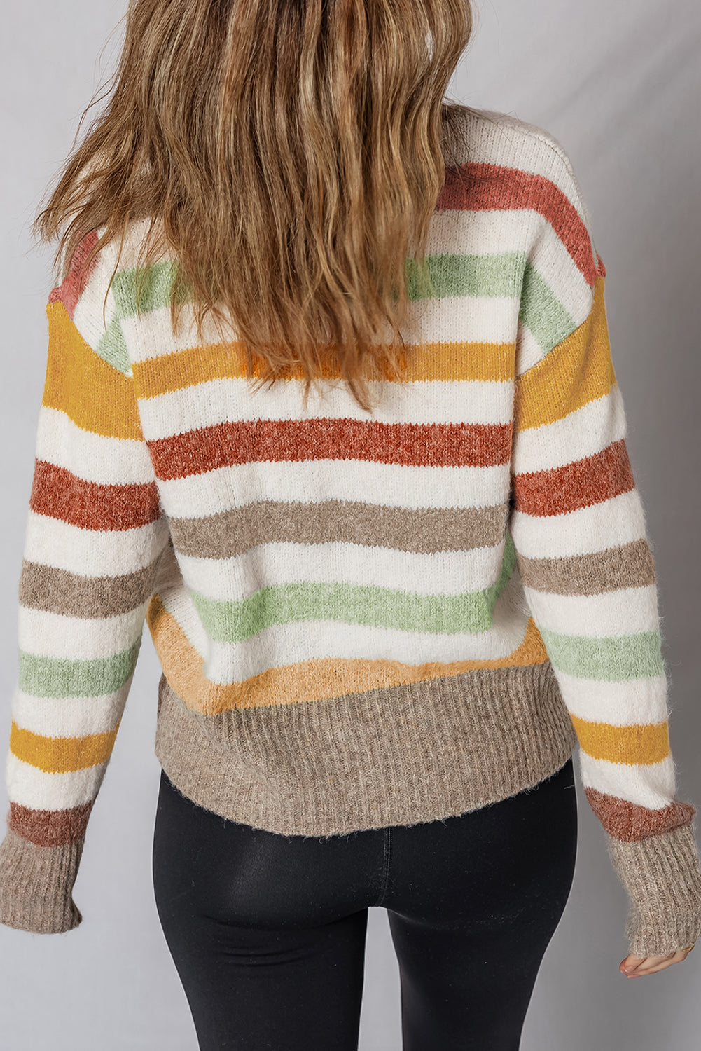 Multicolour Striped Colorblock Drop Shoulder Plus Size Sweater
